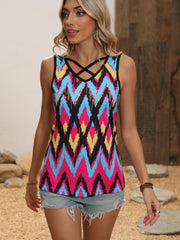 Geometric Print Cross V Neck Tank Top Summer Sleeveless