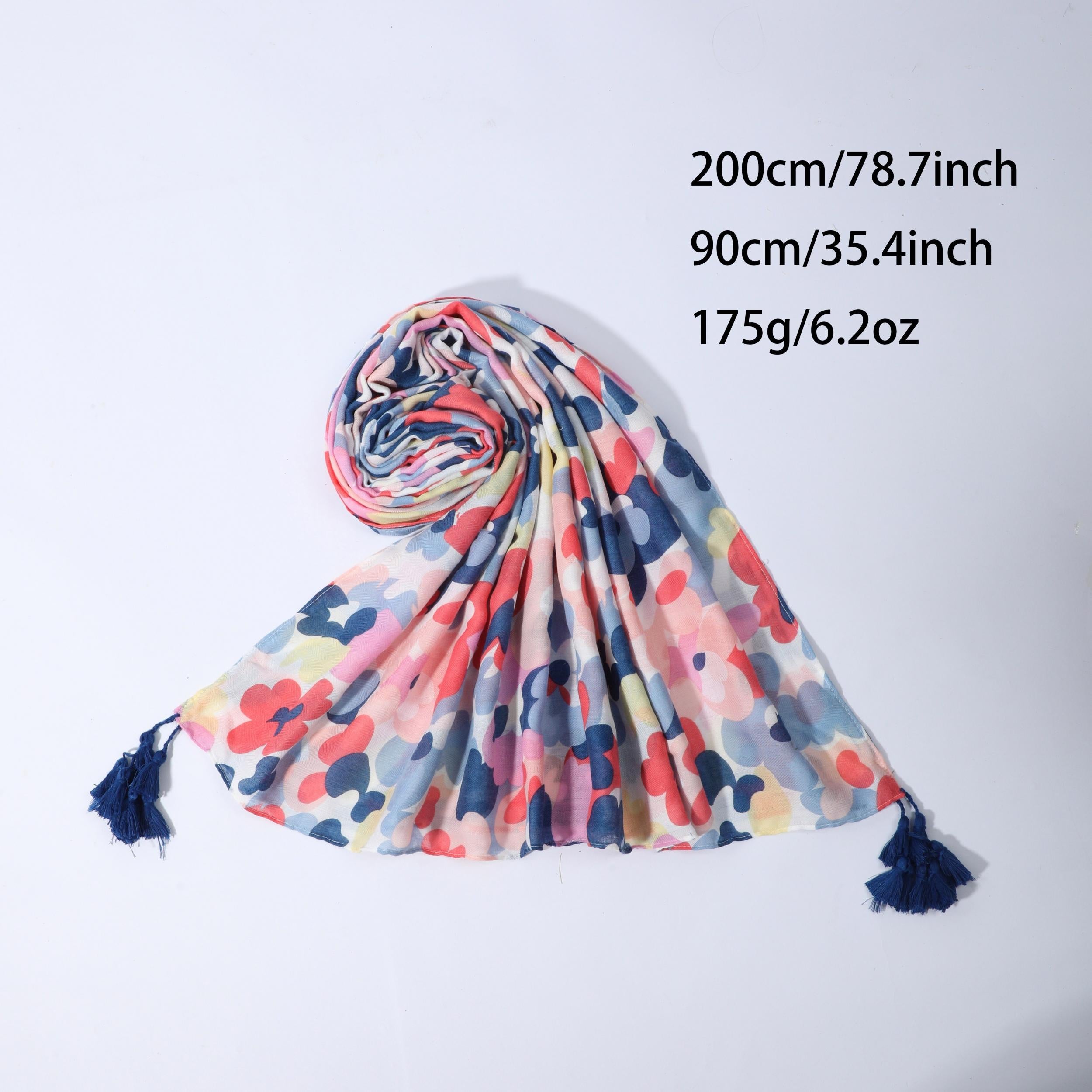 Boho Block Shawl Scarf Wrap with Fringe Trim