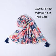 Boho Block Shawl Scarf Wrap with Fringe Trim