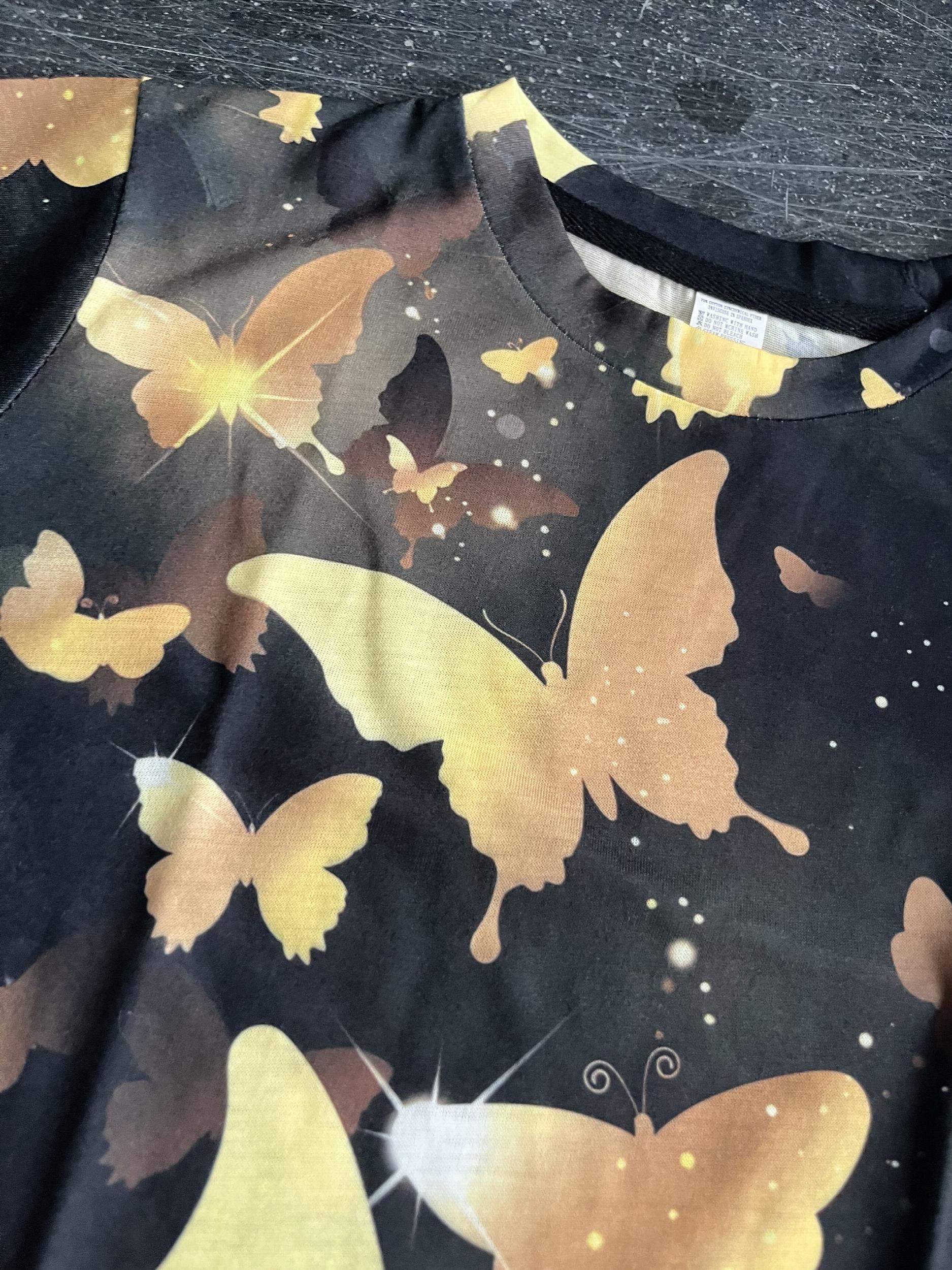 Golden Butterfly Graphic T shirt Girls 3D Digital Print Short Sleeve Tee Summer