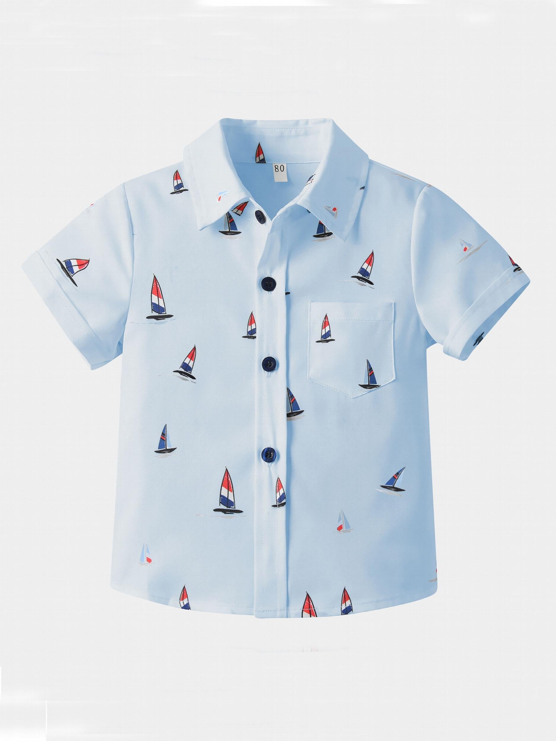 Boys Boat Print Lapel Shirt for Summer