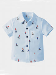 Boys Boat Print Lapel Shirt for Summer