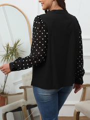Polka Dot Print Lantern Sleeve Notched Neck Top