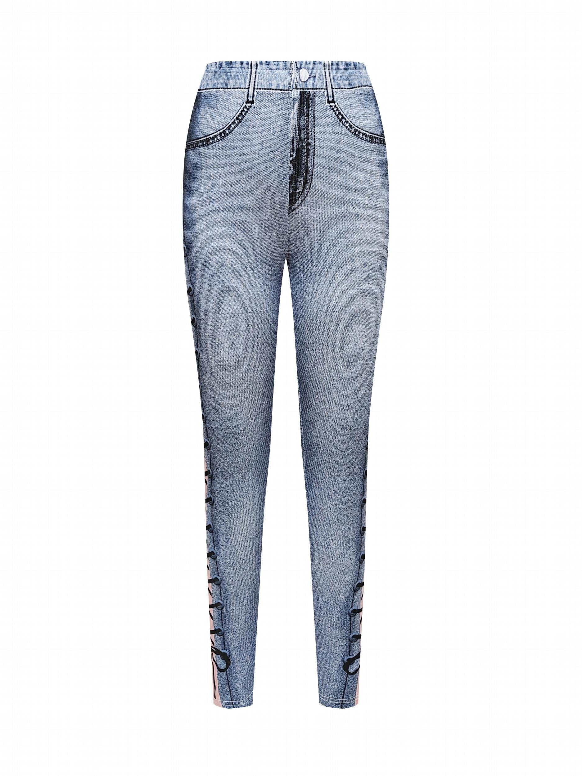 Denim Print Skinny Leggings Stretchy Casual Leggings Women's Clothing