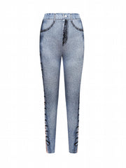 Denim Print Skinny Leggings Stretchy Casual Leggings Women's Clothing