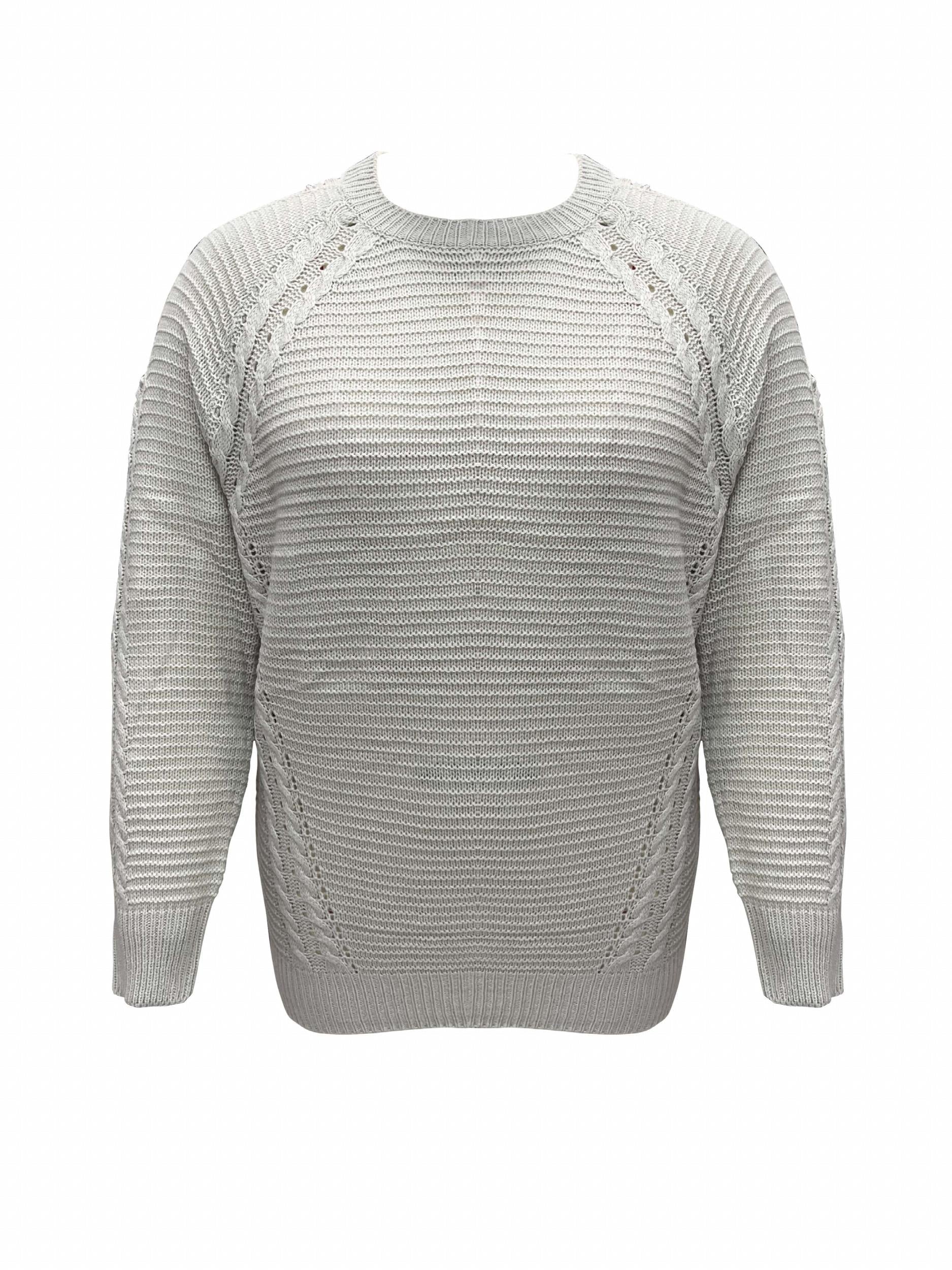Solid Cable Long Sleeve Round Neck Sweater