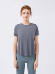 Women's Dark Grey Loose Crew Neck Short Sleeve Yoga T Shirt