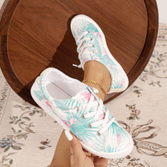 Floral & Leaf Print Canvas Sneakers Low Top Comfy Walking Shoes