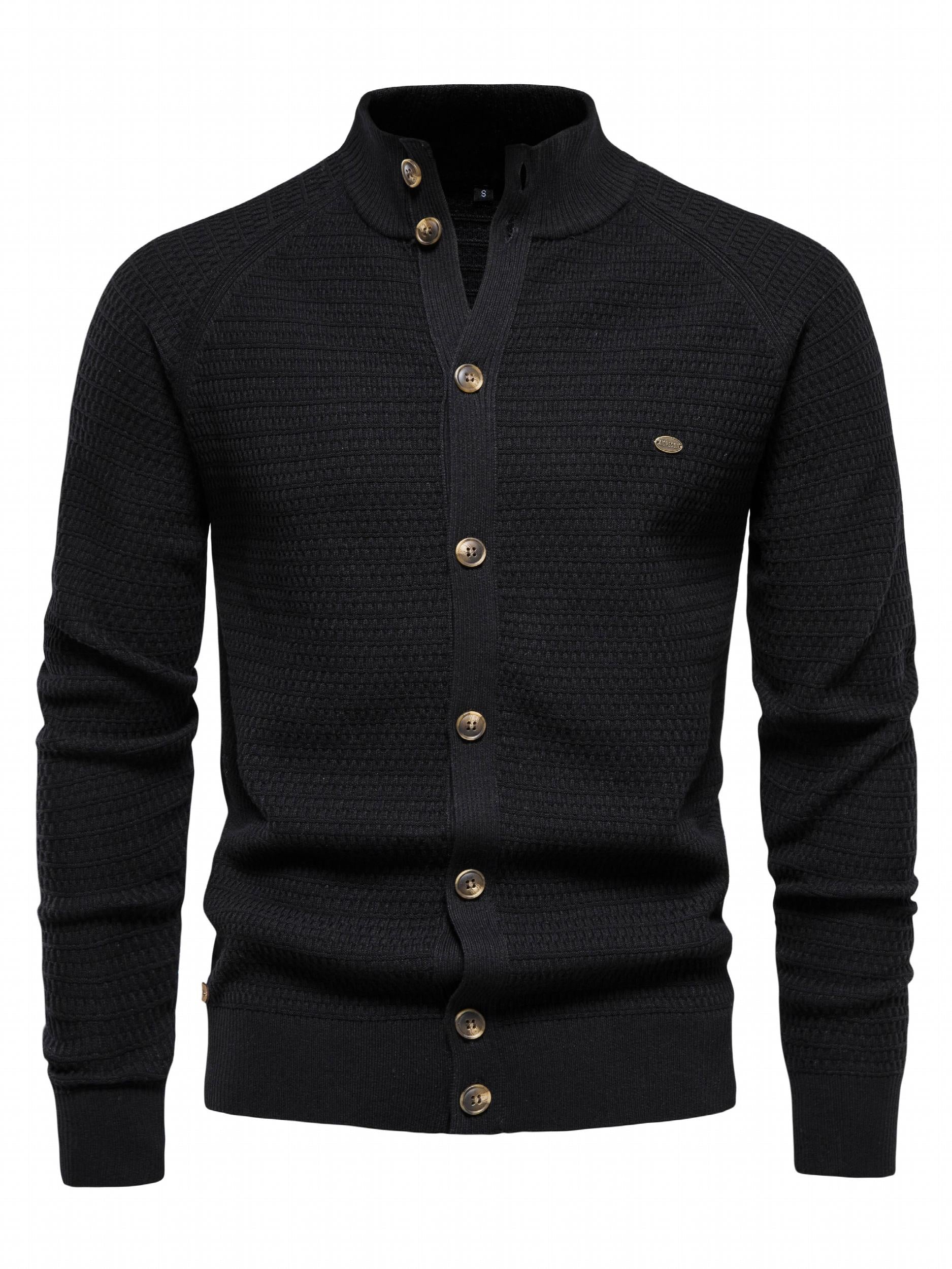 Men's Knitted Cardigan Mock Neck Sweater