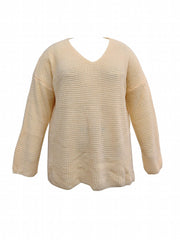 Casual Sweater Women's Solid V Neck High Stretch Loose Fit