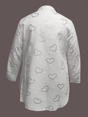 Heart Print Button Up Long Sleeve Stand Collar Mini Shirt Dress