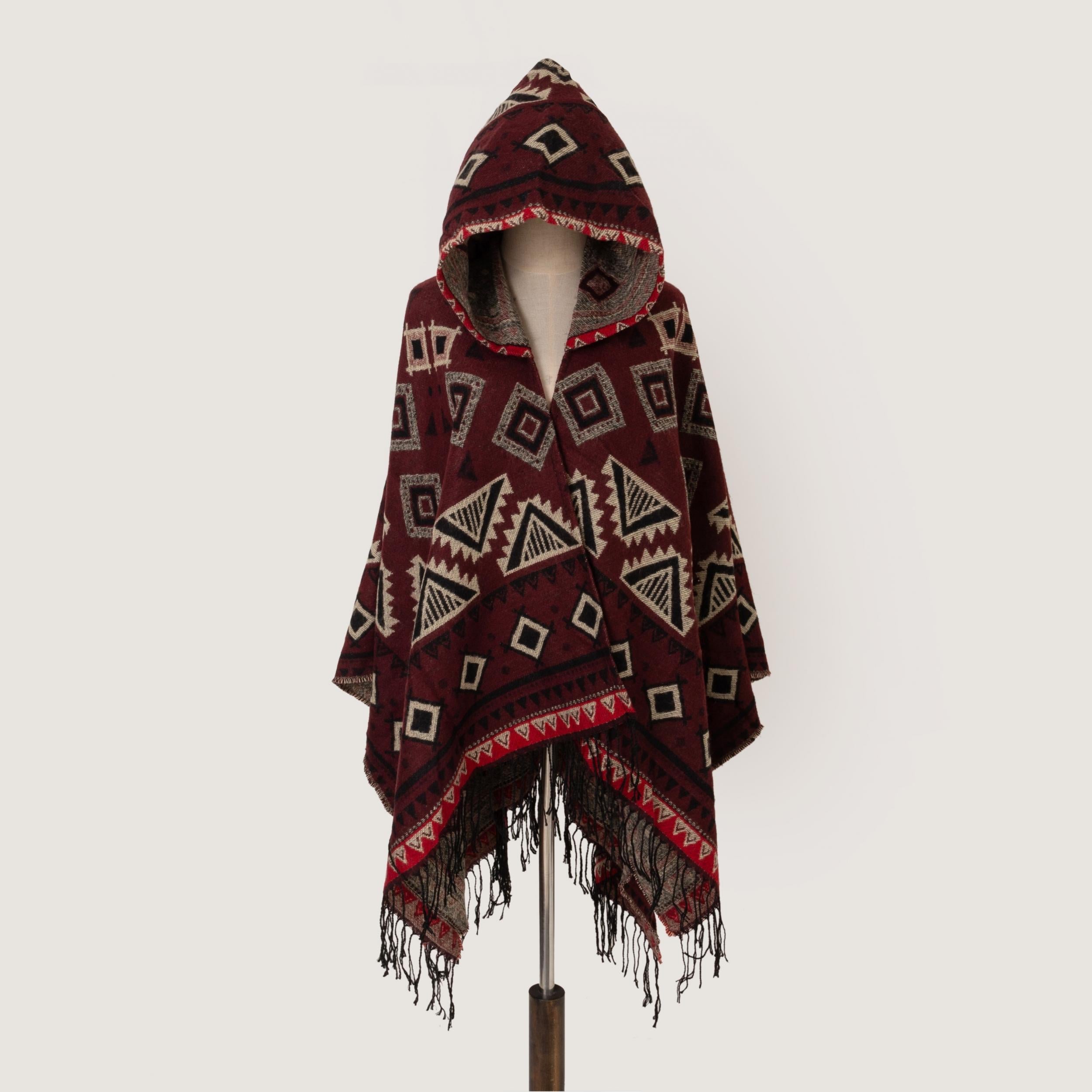 Oversized Hoodie Scarf Blanket Shawl Boho Geometric Print Tassel Warm Cape