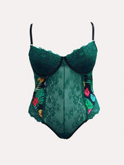 Tropical Print Lace Underwire Teddy Bodysuit