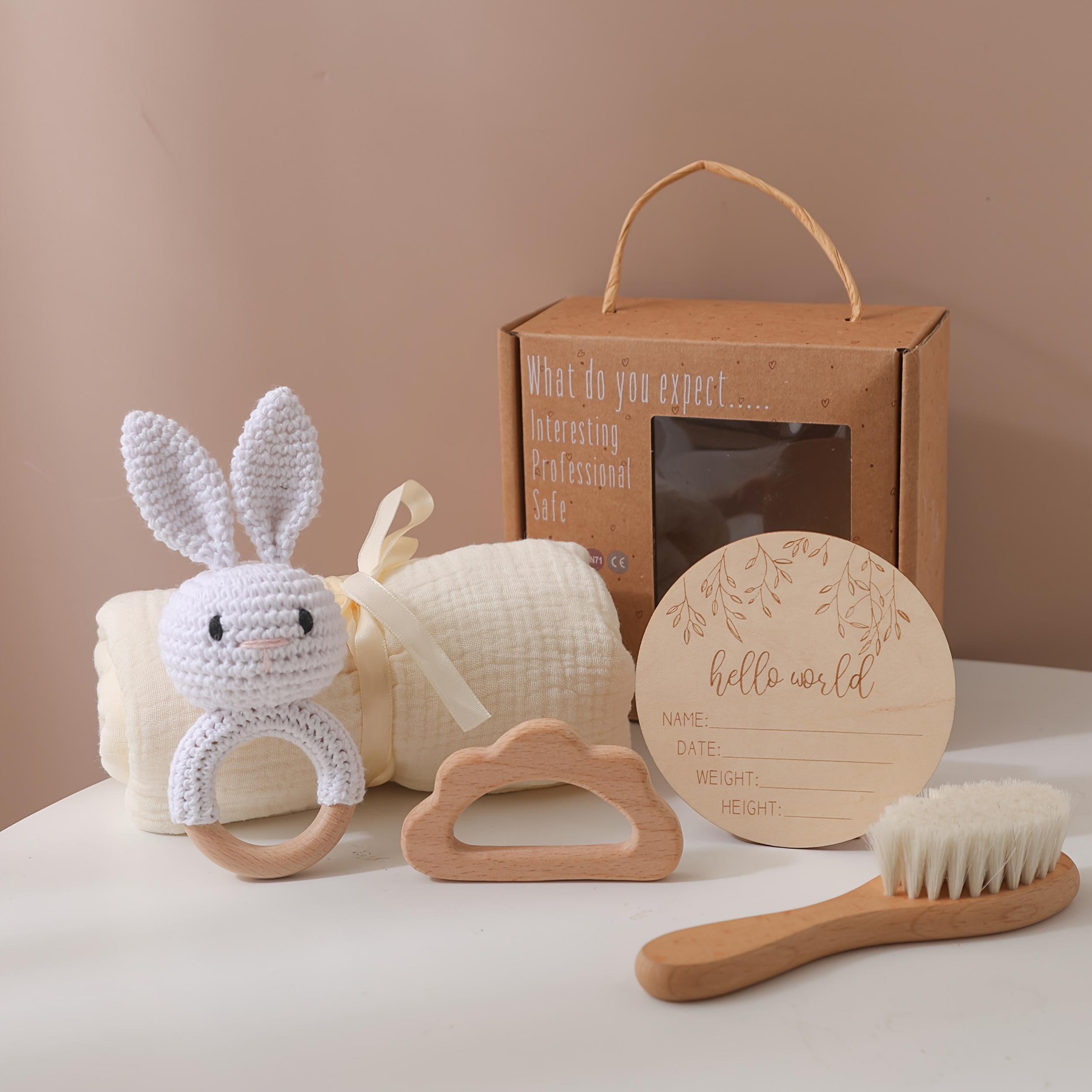 Organic Bamboo Baby Bath Set with Rabbit Rattle