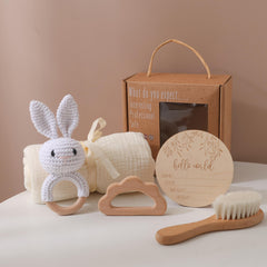Organic Bamboo Baby Bath Set with Rabbit Rattle