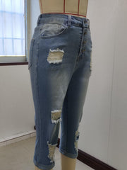 Dark Ripped Denim Shorts Slim Fit Distressed Slash Pockets