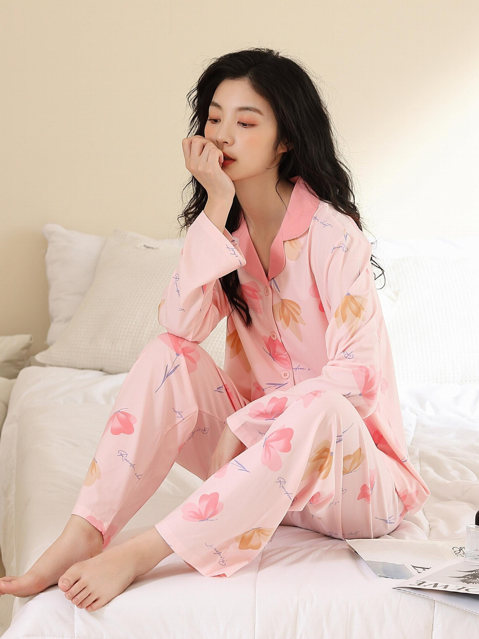 Fruit Print Pajama Set Long Sleeve Top & Pants Women's Loungewear