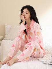 Fruit Print Pajama Set Long Sleeve Top & Pants Women's Loungewear