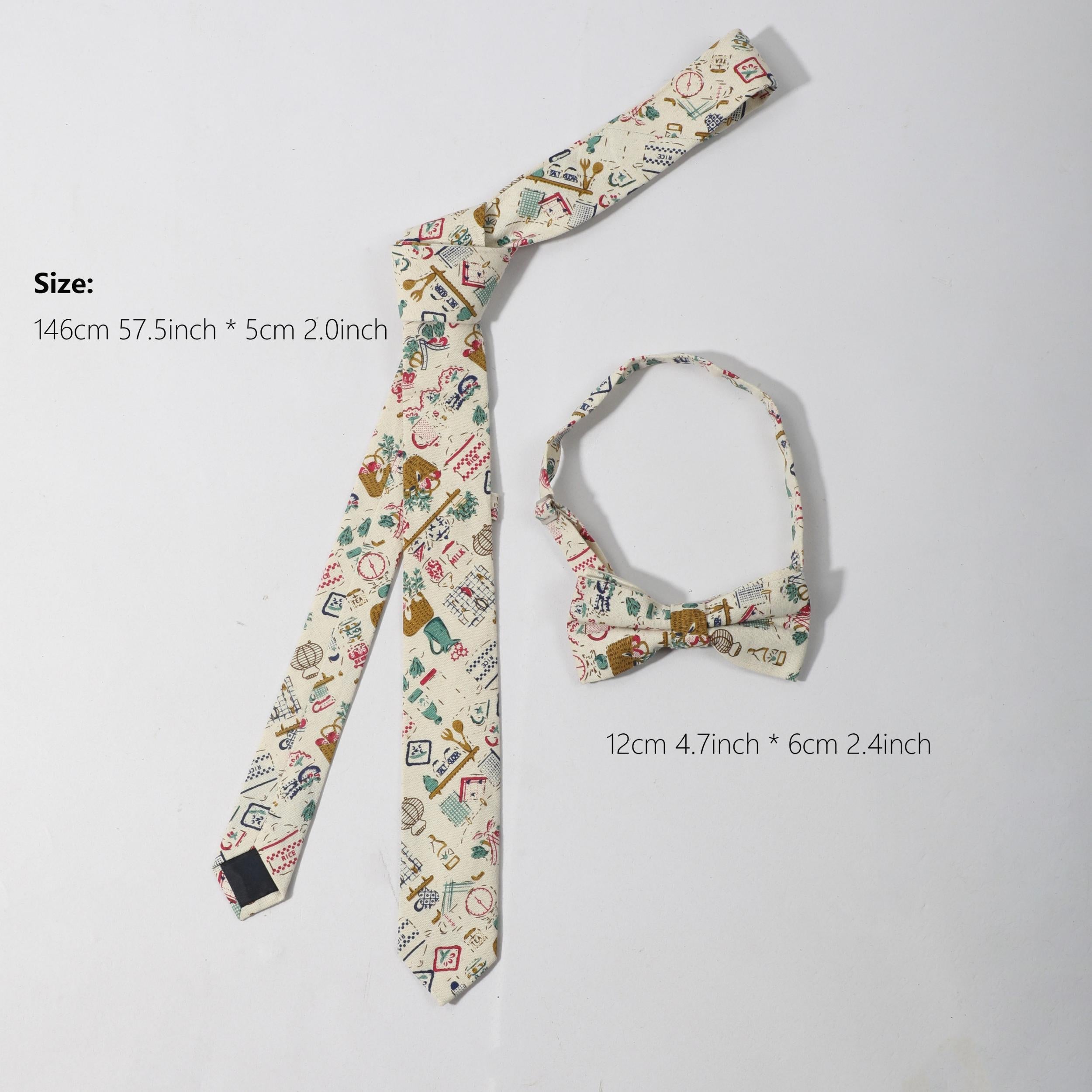 Men's Cartoon Pattern Necktie Bow Tie Set For Wedding Party Wear