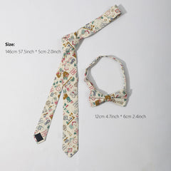 Men's Cartoon Pattern Necktie Bow Tie Set For Wedding Party Wear