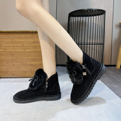 Women's Plush Ankle Snow Boots with Bowknot