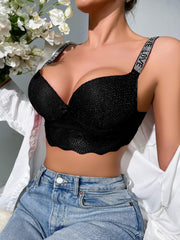 Lace Push Up Bra with Rhinestone Straps