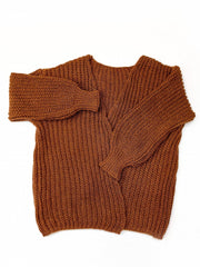 Solid Lantern Sleeve Chunky Knitted Cardigan