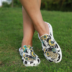 Dairy Cow Sunflower Pattern Flat Shoes Women's Casual Lightweight Walking Shoes