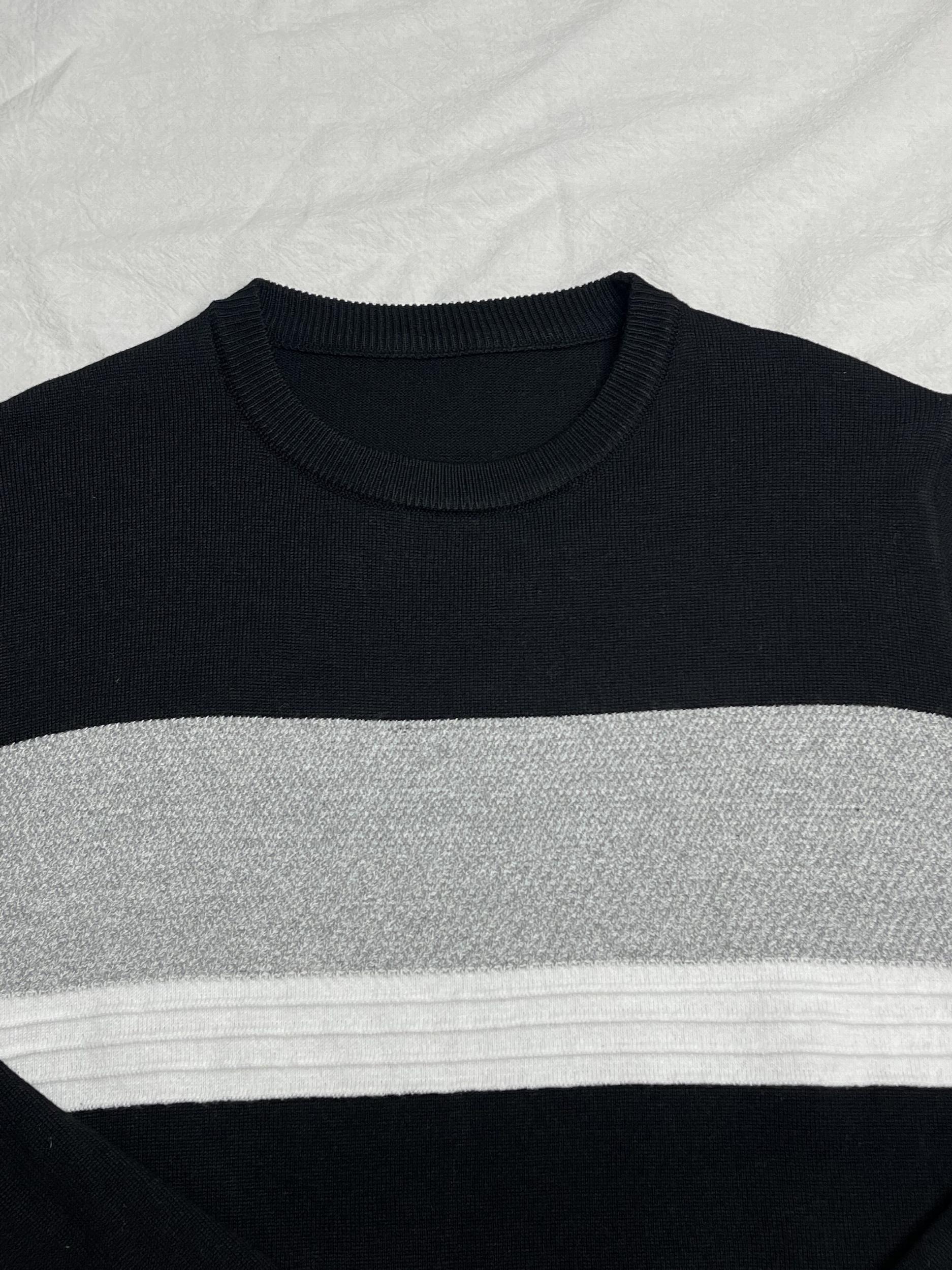 Knitted Block Crew Neck Sweater Men's Casual Warm Pullover