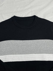 Knitted Block Crew Neck Sweater Men's Casual Warm Pullover