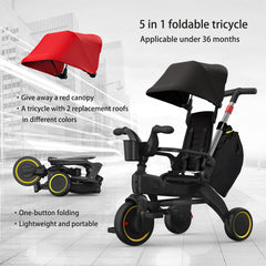 5-In-1 Foldable Trike For Toddlers Ages 10 Months-4 Years Gray