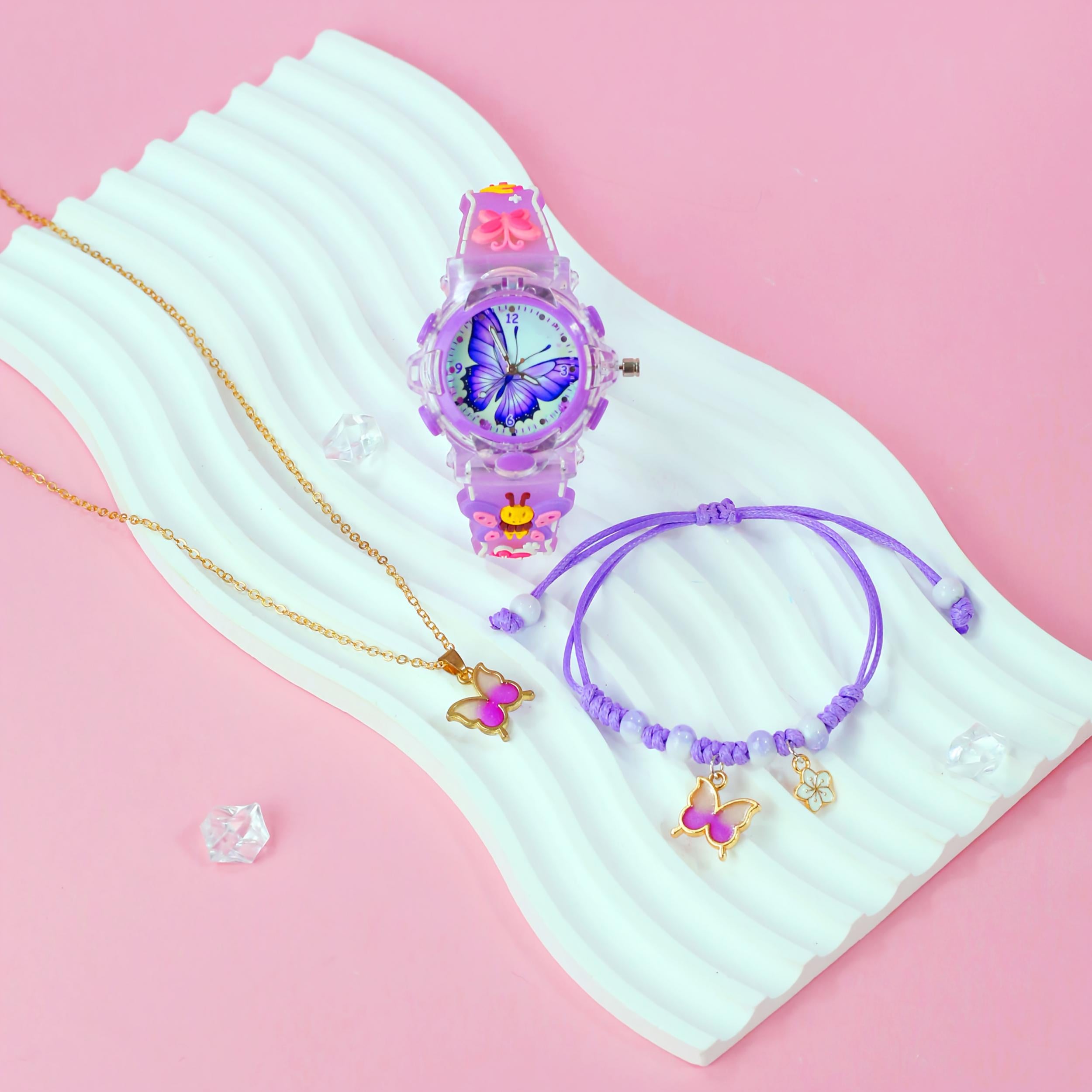 Girls' Glowing LED Night Light Watch & Jewelry Set Pastel Pink