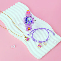 Girls' Glowing LED Night Light Watch & Jewelry Set Pastel Pink