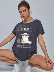 Cat Graphic Crew Neck Short Sleeve T-shirts Casual Sports Top