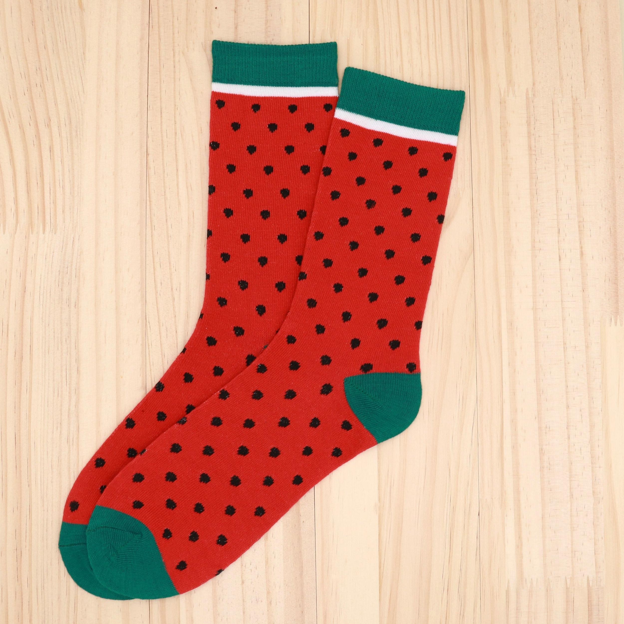 Watermelon Pattern Socks Colorblock Mid Tube Stockings