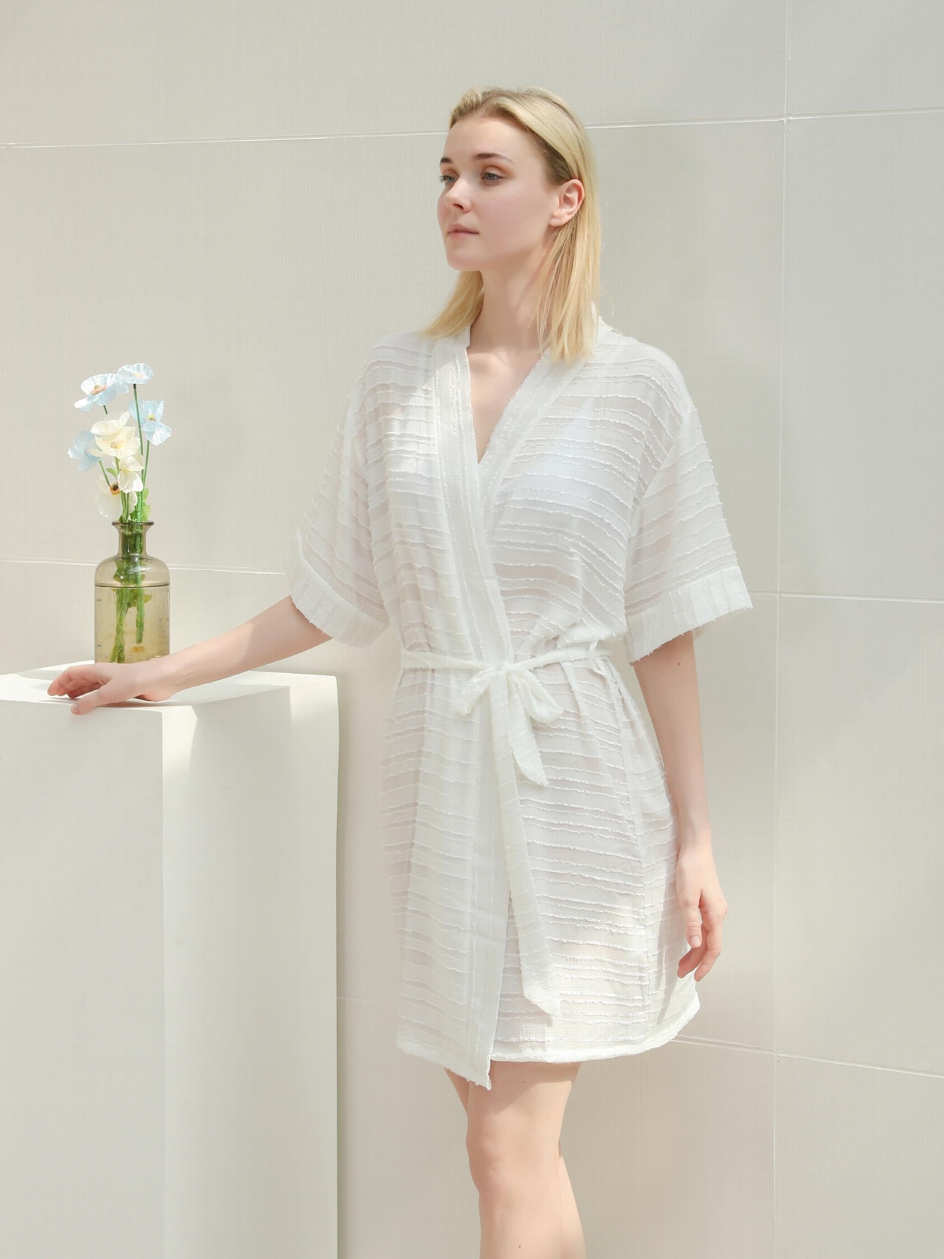 Chiffon Short Sleeve Night Robe V Neck House Robe