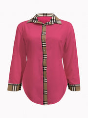 Colorblock Plaid Print Long Sleeve Button Up Lapel Collar Shirt