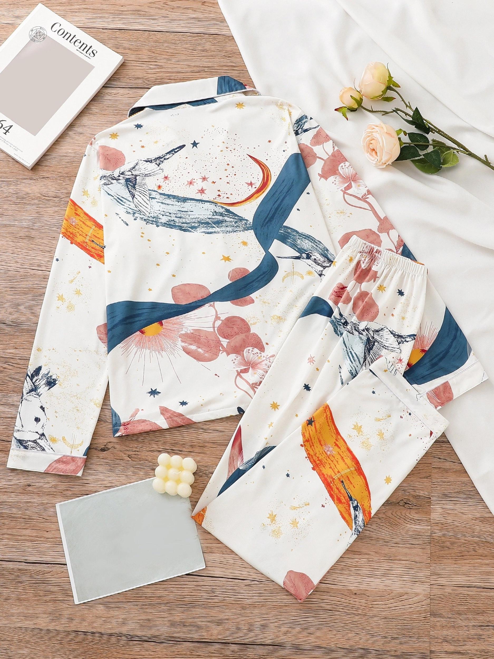 Floral Print Pajama Set Long Sleeve Top & Pants