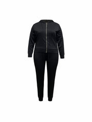 Plus Solid Zip Up Hoodie & Pants 2 Piece Set