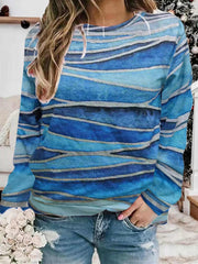 Marble Print Pullover Sweatshirt Crew Neck for Women