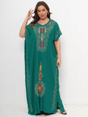 Kaftan Dress Women's Plus Floral Embroidered Batwing Sleeve V Neck