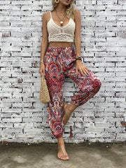 Paisley Print Smocked Waist Joggers for Women