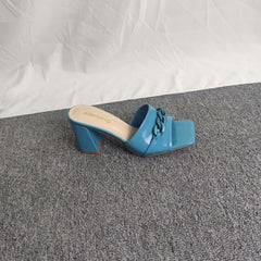 Women's Chain Decor Mule Sandals High Heels