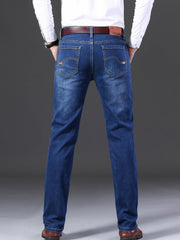 Men's Retro Slim Stretch Jeans Mid Waist Zipper Denim Pants