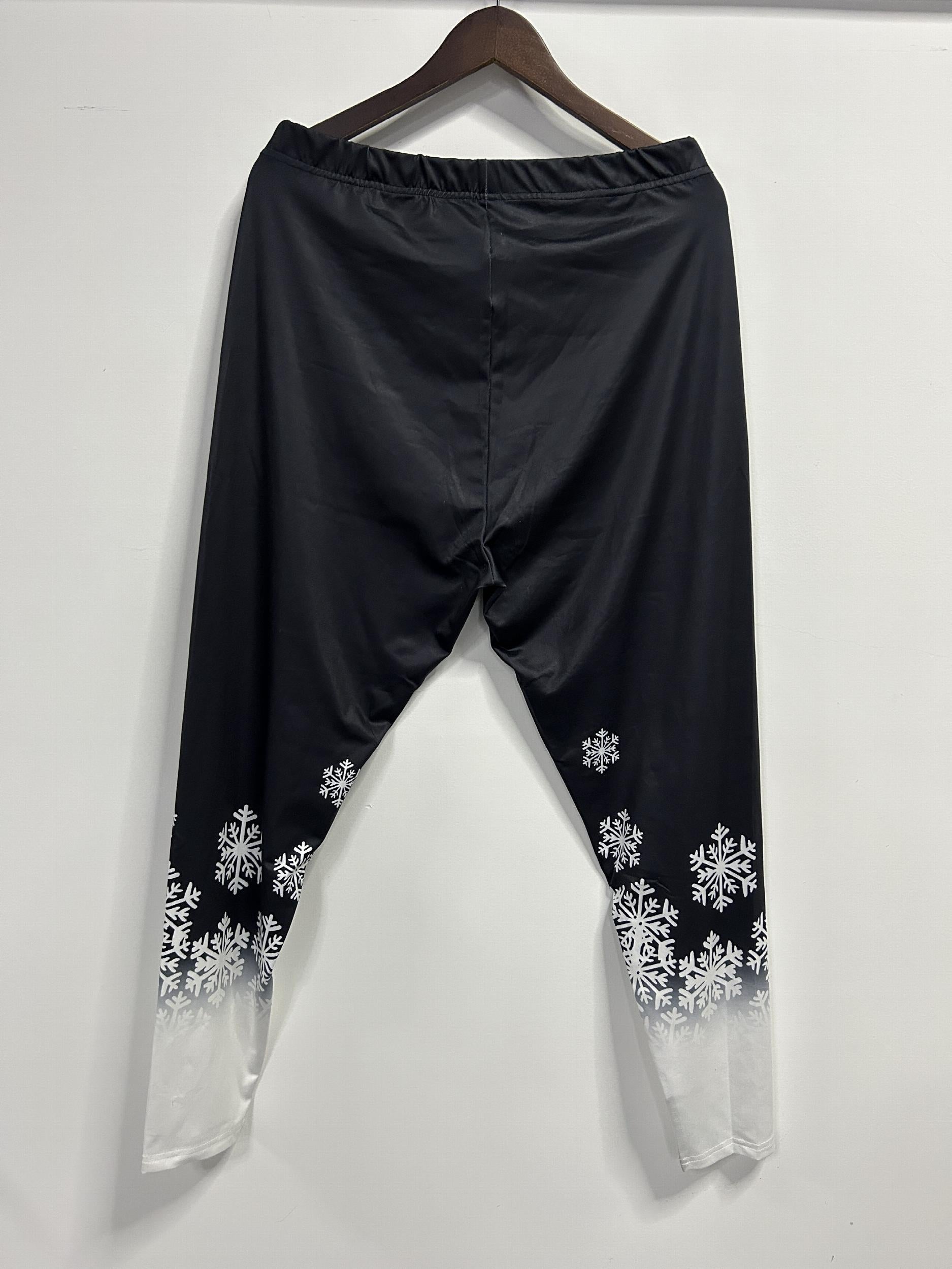 Colorblock Snowflake Print Stretch Leggings