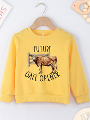 Boy Hoodie Cow Pattern Printing Soft Round Neck Casual Top