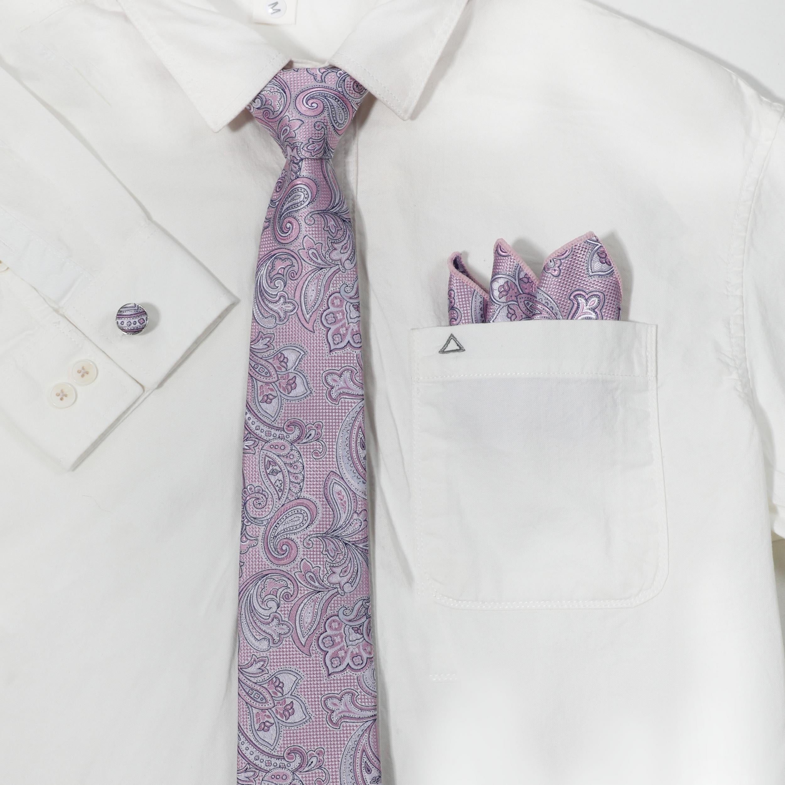Purple Paisley Jacquard Tie Set & Lapel Pin Brooch & Handkerchief