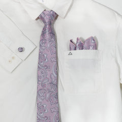 Purple Paisley Jacquard Tie Set & Lapel Pin Brooch & Handkerchief