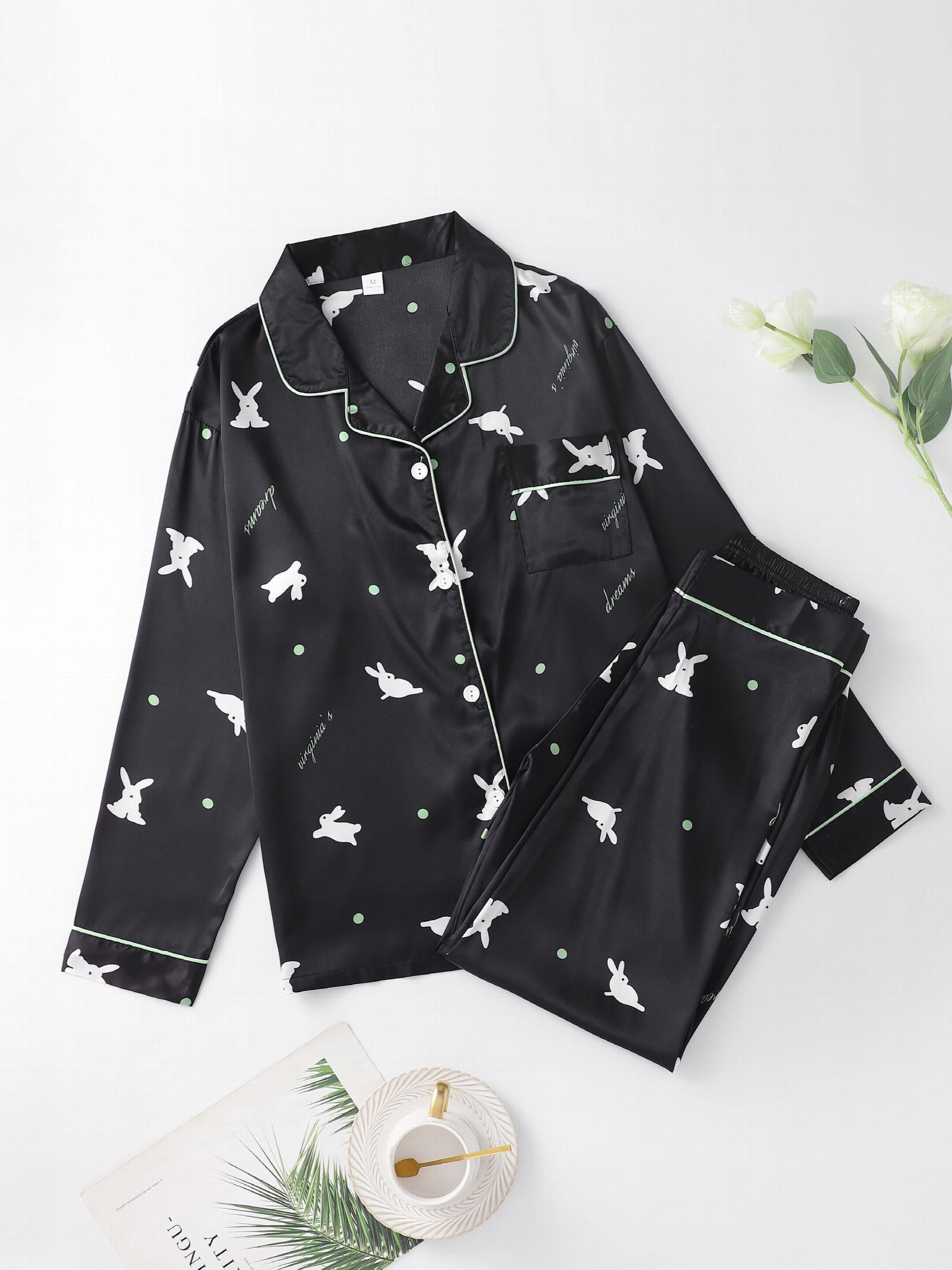 Bunny Print Pajama Set Long Sleeve Top & Pants
