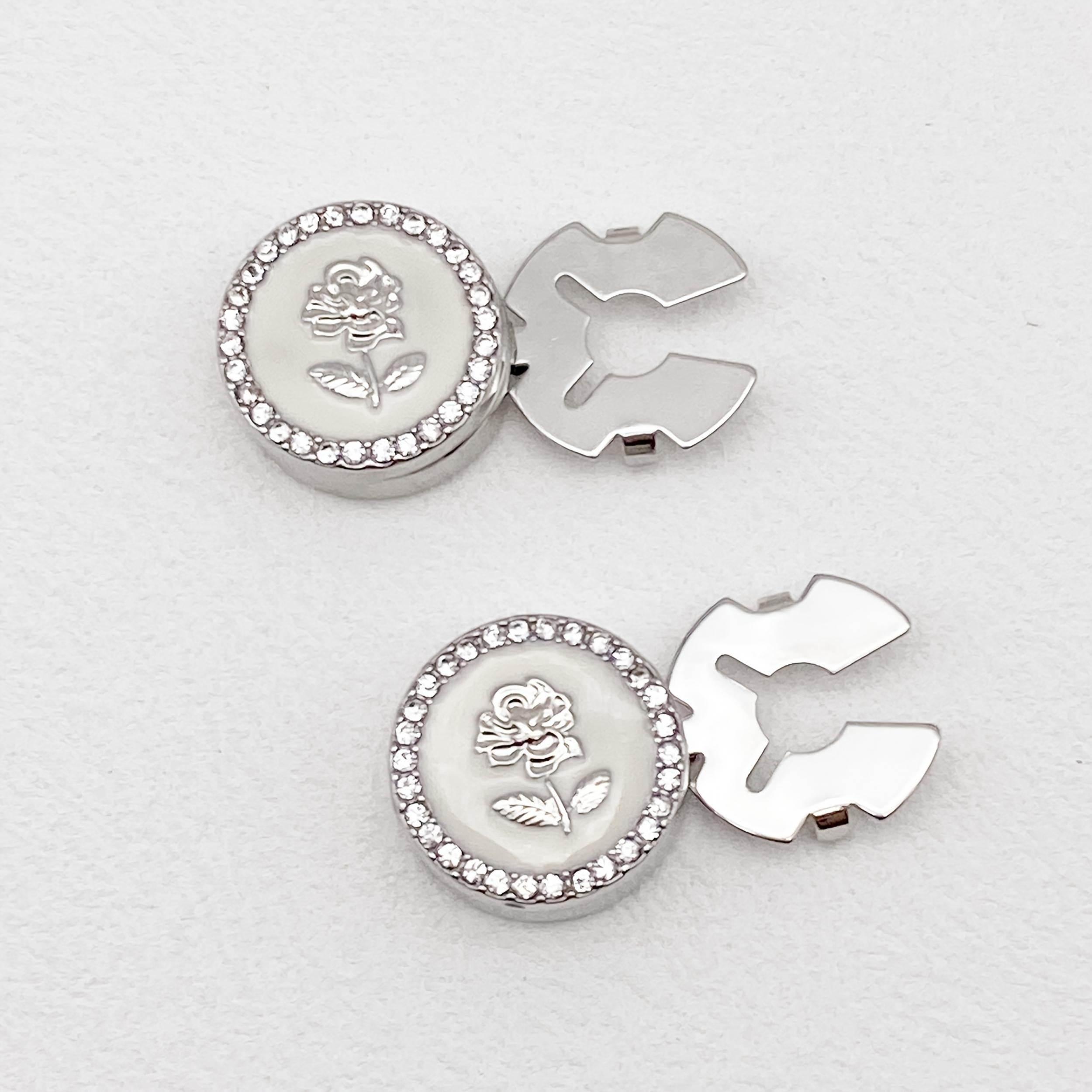 2 Rhinestone Rose Pattern Button Covers - Fashionable Novelty Hidden Buttons